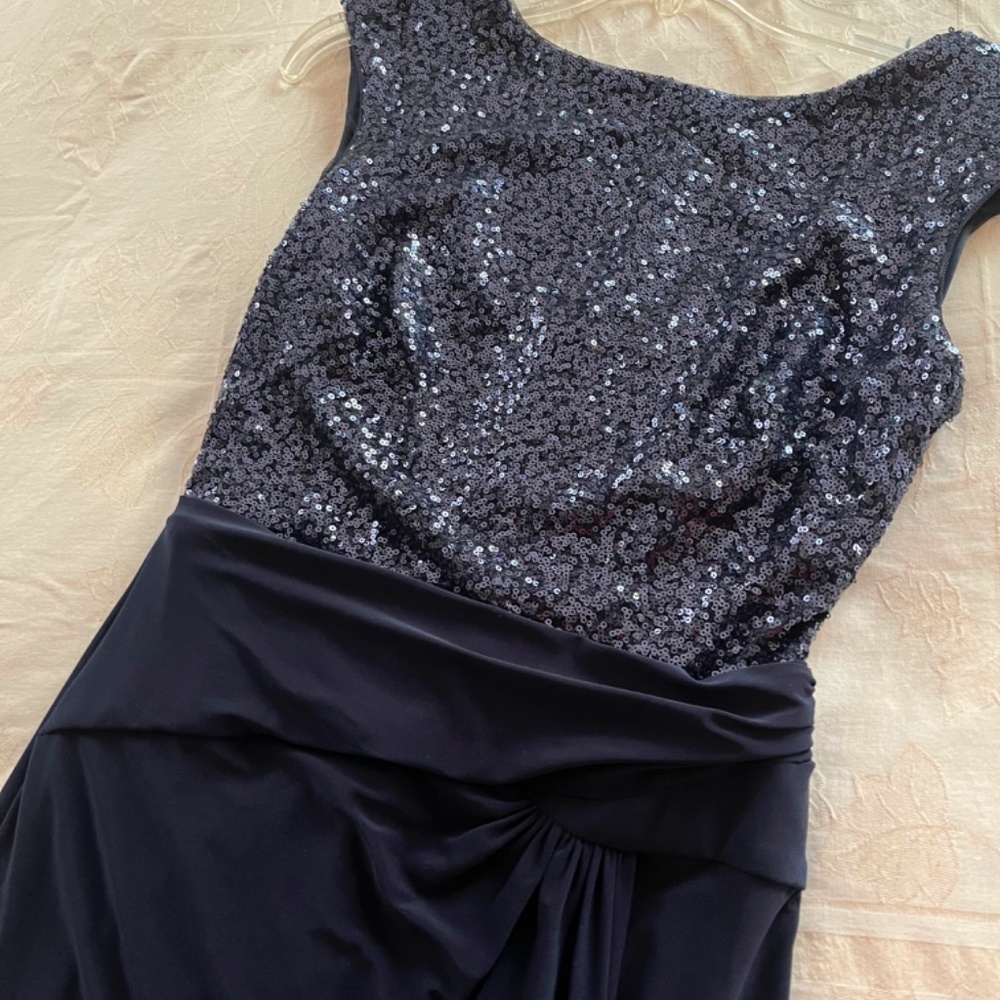 Ralph Lauren Evening Sequined Jersey Gown, Navy Blue, Full-length, Sequin Top